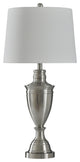 Transitional Brushed Steel Table Lamp, Silver Body, White Shade