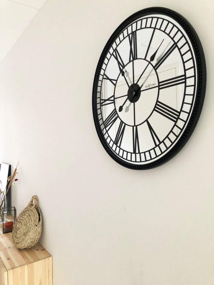 Cleopatra 22-Inch Round Mirror Wall Clock, Black