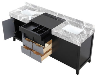 Zilara 80" Black and Grey Double Vanity, Castle Grey Marble Tops