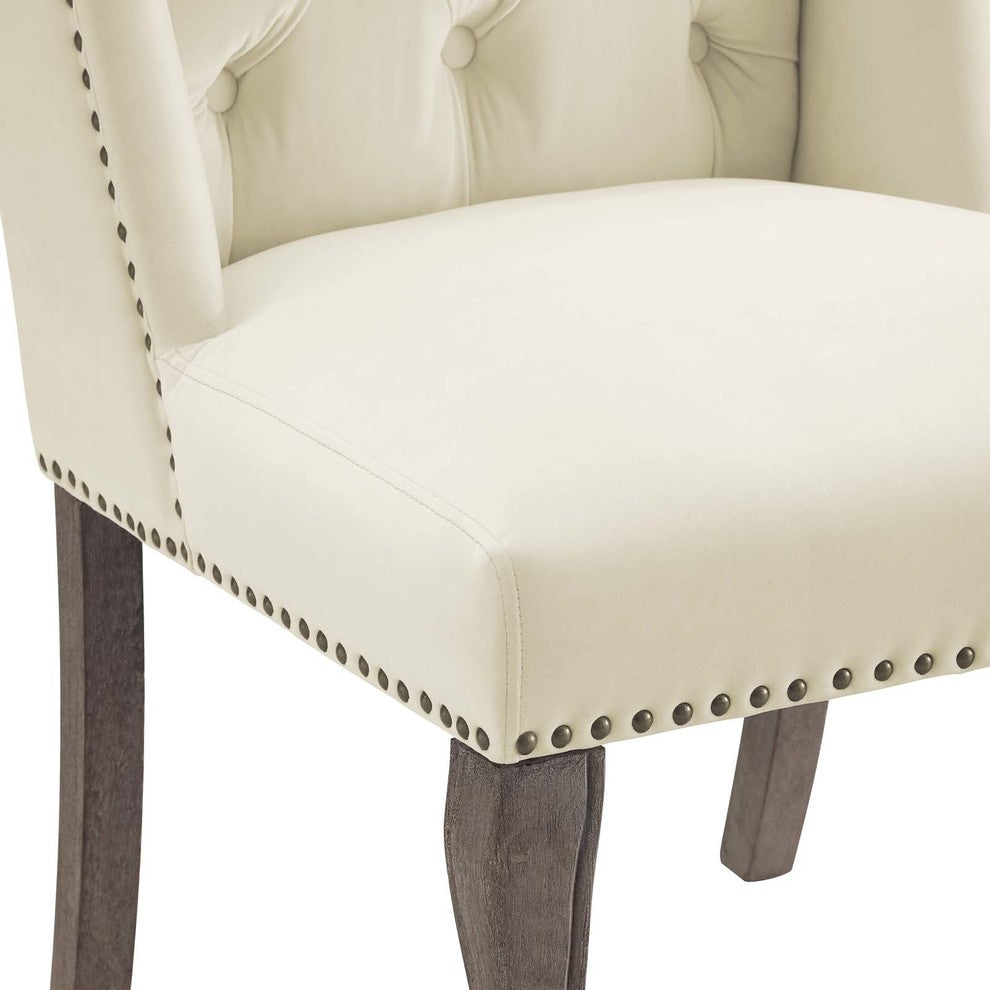 Apprise French Vintage Dining Performance Velvet Side Chair, Ivory