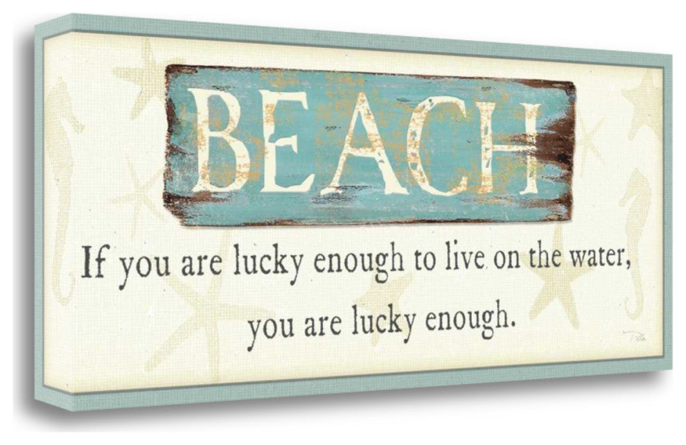 32" Rustic Blue Living on the Water Print on Gallery Wrap Canvas Wall Art