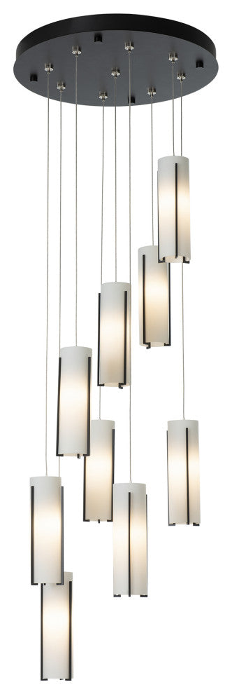 Exos 9-Light Round Pendant, Black Finish, Opal Glass, Standard Overall Height