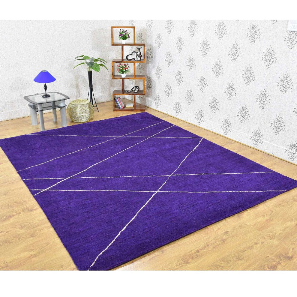 HAND KNOTTED LOOM SILK ECO-FRIENDLY RUGS-9'x12',Rectangle,Purple Beige,Geometric