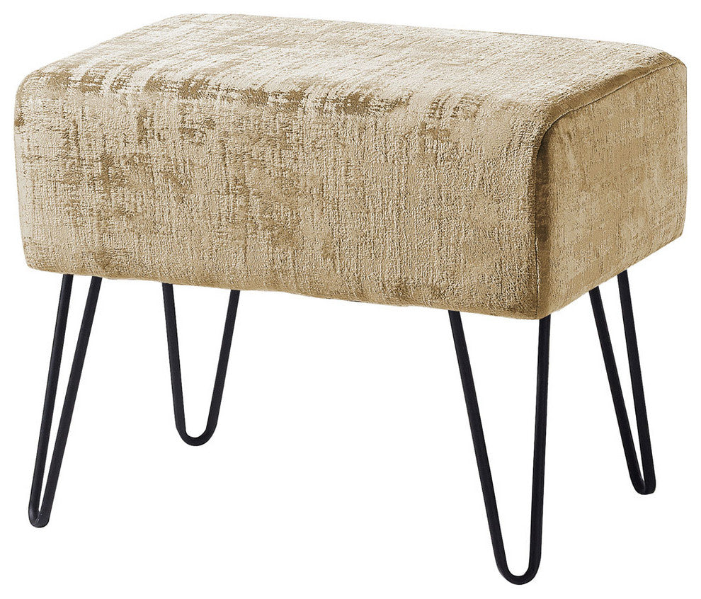 Textured Velvet Ottoman, Almond Buff