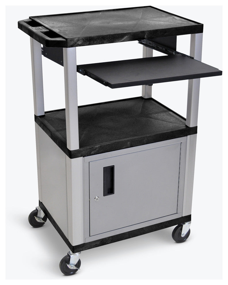 Luxor Tuffy 3-Shelf Cart, Pullout Shelf, Legs, Electric, Black, Nickel Cabinet