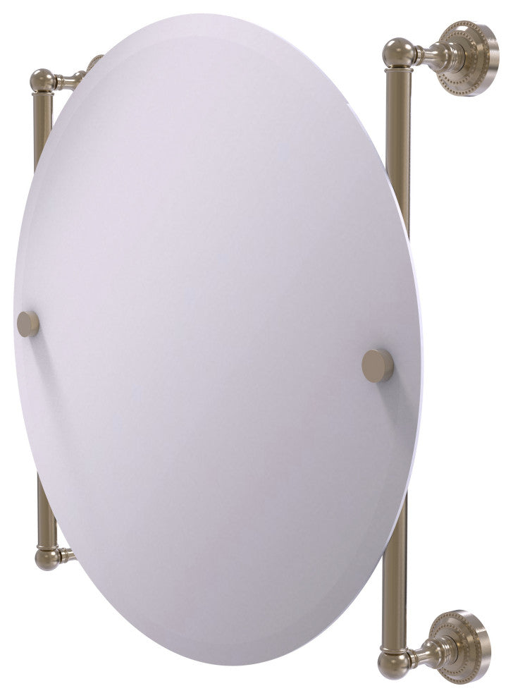 Dottingham Round Frameless Rail Mounted Mirror, Antique Pewter