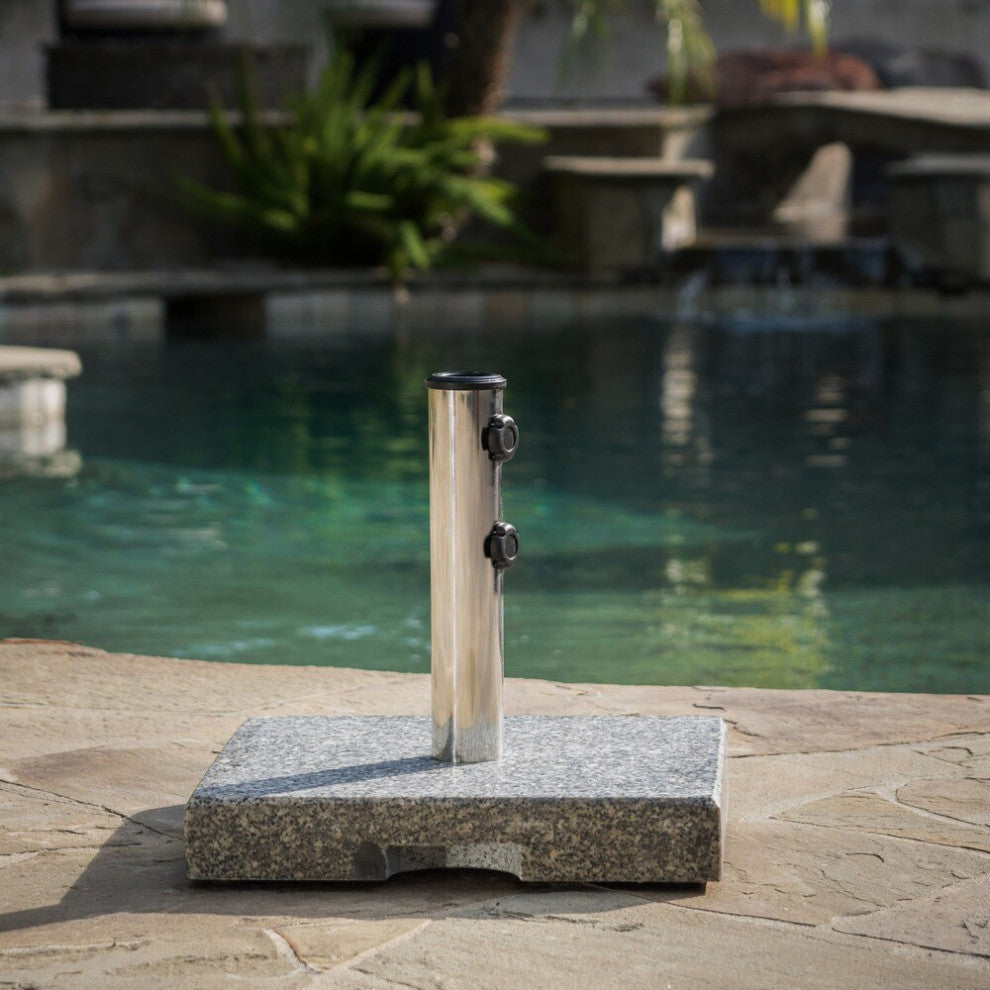 Howard Outdoor Square Granite Umbrella Holder, Gray and Silver