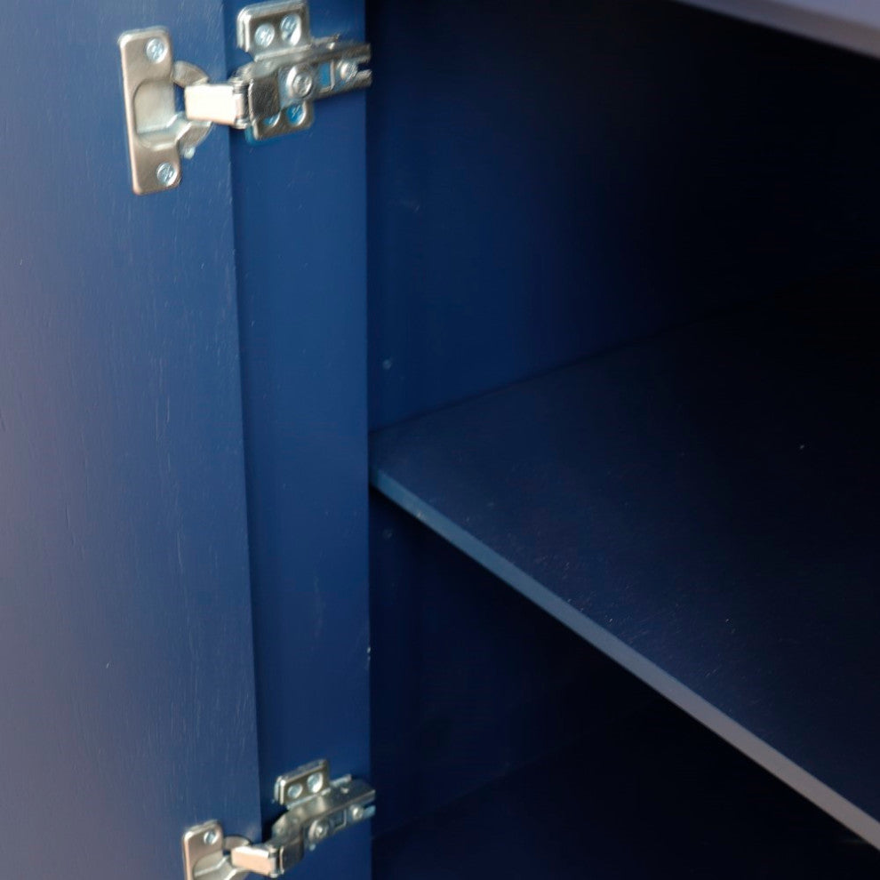 37" Single Sink Vanity, Blue Finish With Gray Granite And Left Door/Left Sink