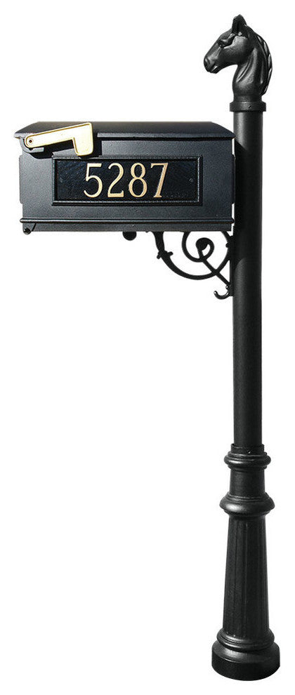 Lewiston Equine Mailbox Post System-Fluted Base, Horsehead Finial, Black
