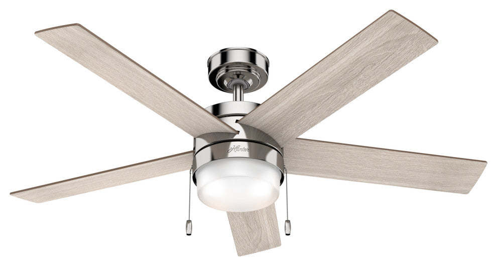 Hunter 52" Claudette Polished Nickel Ceiling Fan, LED Light Kit and Pull Chain