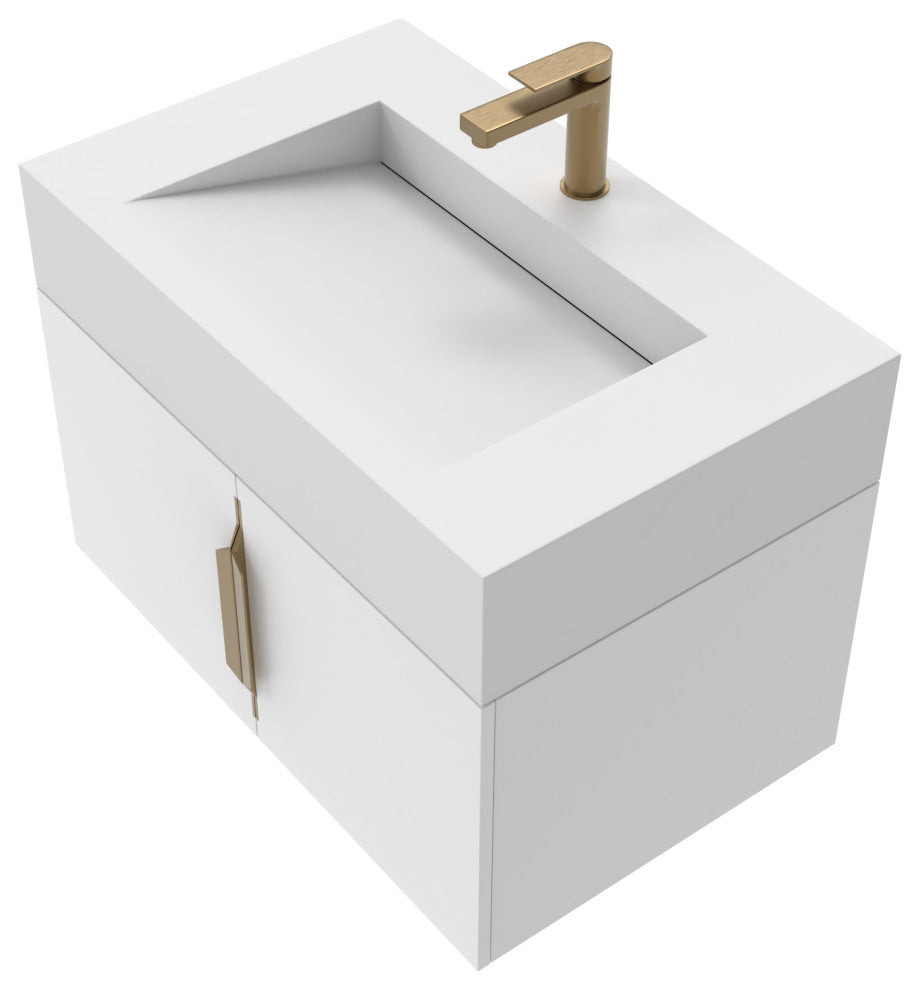 CastelloUSA Nile 30" Wall Mounted Bathroom Vanity Set, White, White Top, Gold Handles