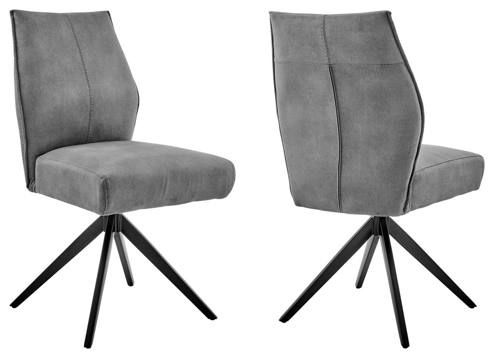 Monarch Swivel Dining Room Accent Chair in Charcoal Fabric - Set of 2