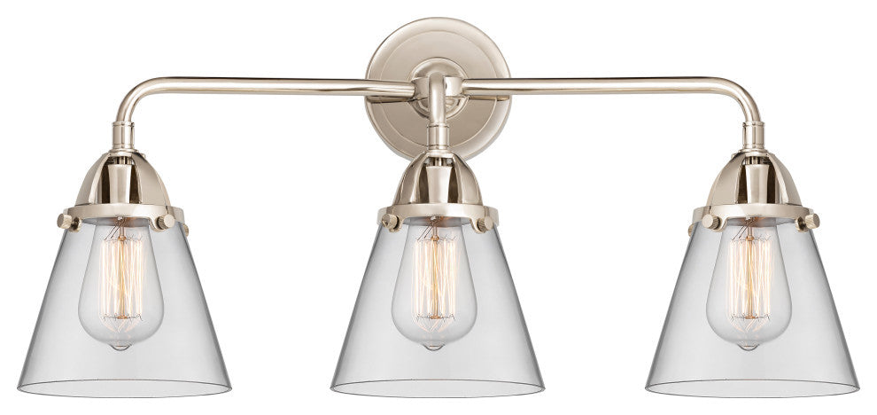 Small Cone Bath Vanity Light, Polished Nickel, Clear, Clear