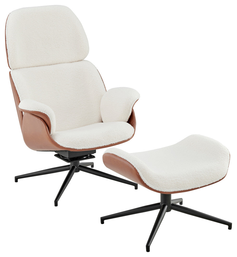 Lennart Lounge Chair Seat in Brown Leatherette and Ivory Fabric with Black Base