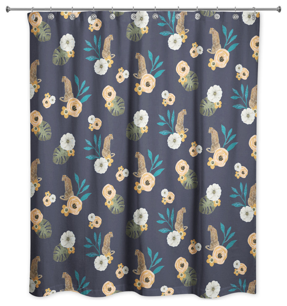 Tropical Jag Navy 71x74 Shower Curtain