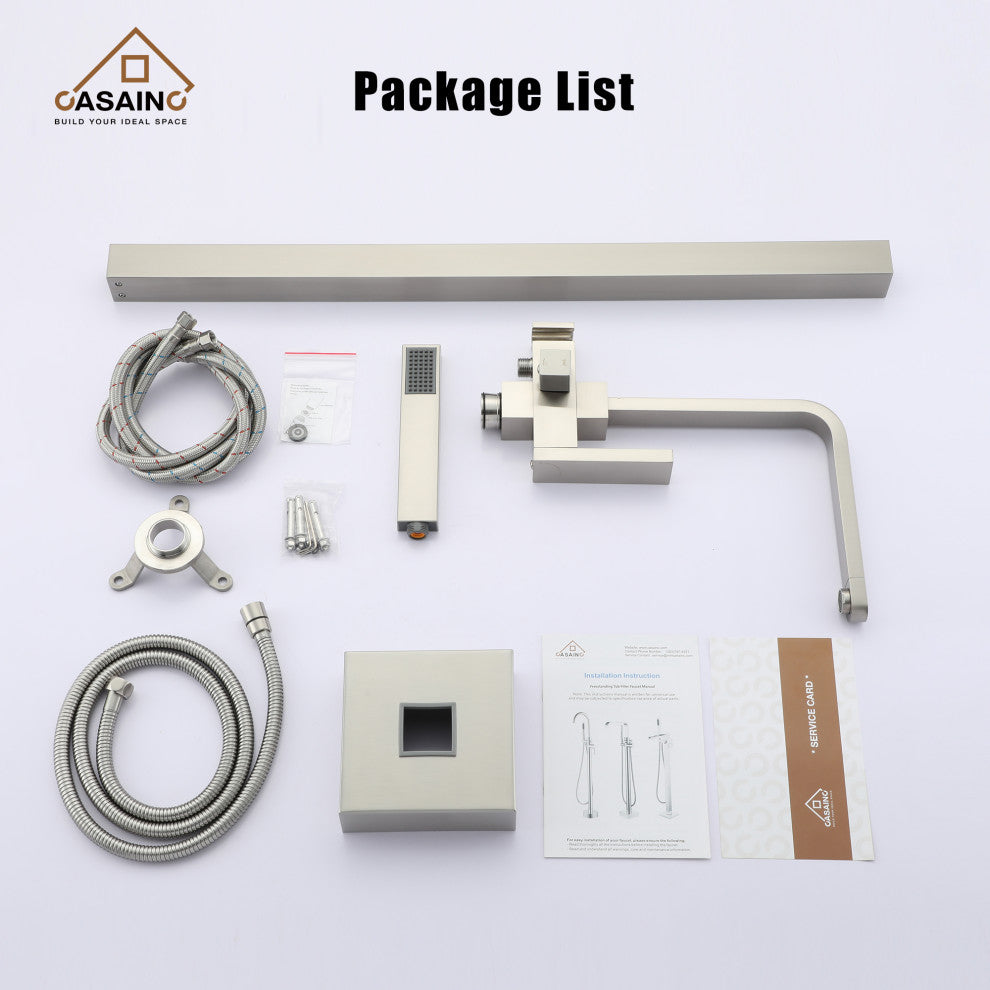 Floor Mount Tub Filler with Handheld Shower Head, Brushed Nickel