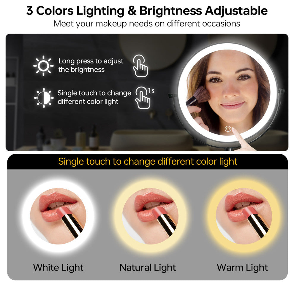 8 inch Double-Sided Framed Wall Mounted 10X LED Magnifying Bathroom Mirror, Black