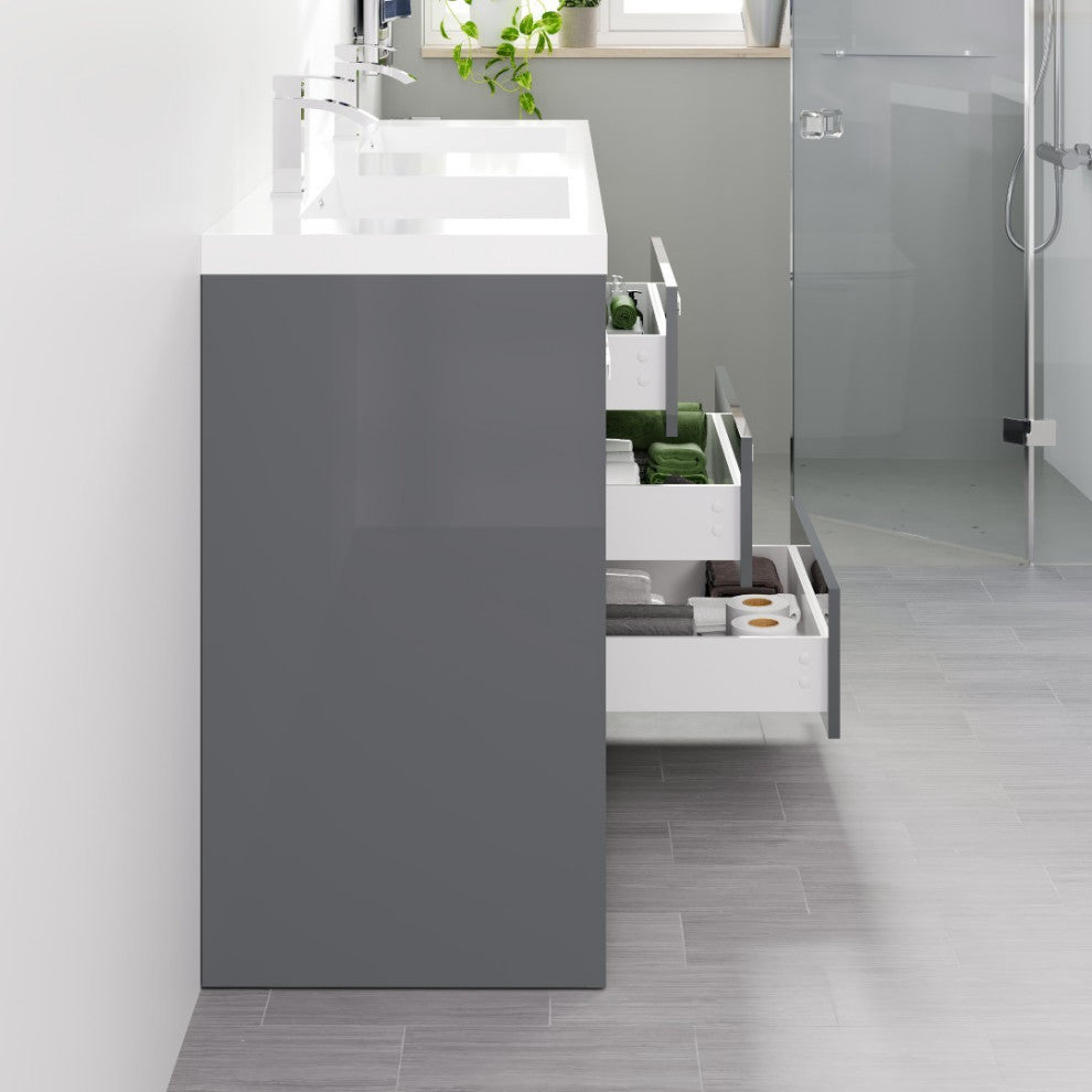Eviva Lugano 72" Gray Modern Double Sink Bathroom Vanity With White Top