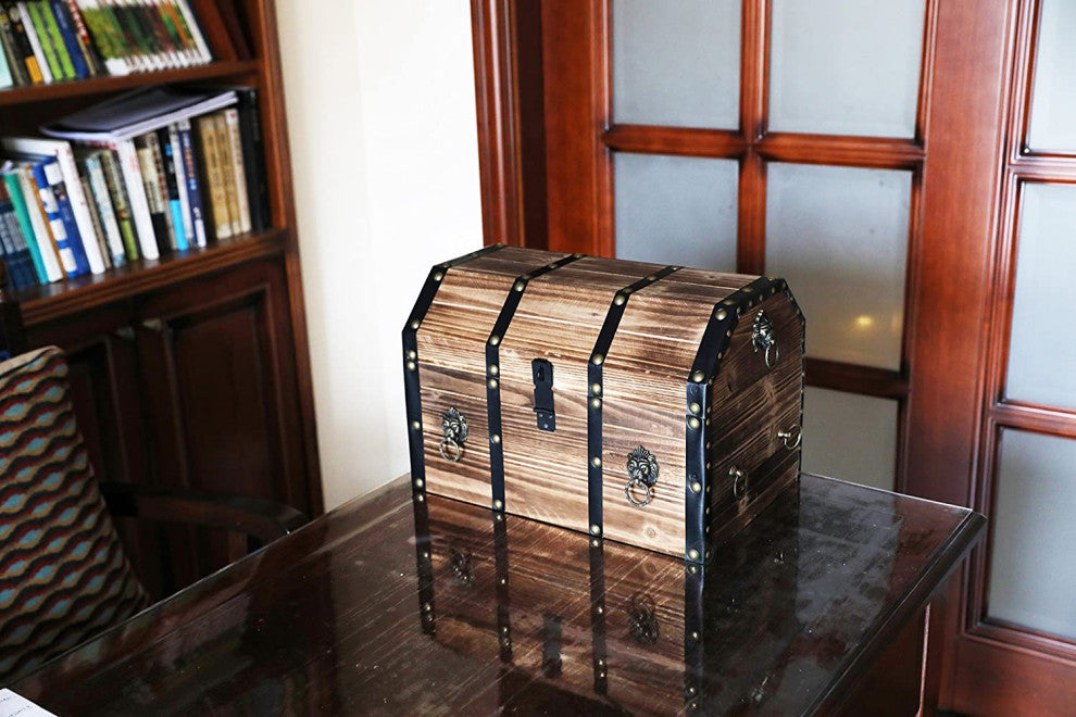 Large Wooden Pirate Lockable Trunk with Lion Rings