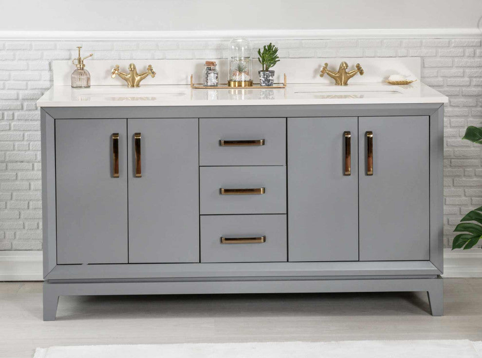 Fabia Collection 60" Bathroom Vanity With Sink, Mirror, Countertop, Dark Gray