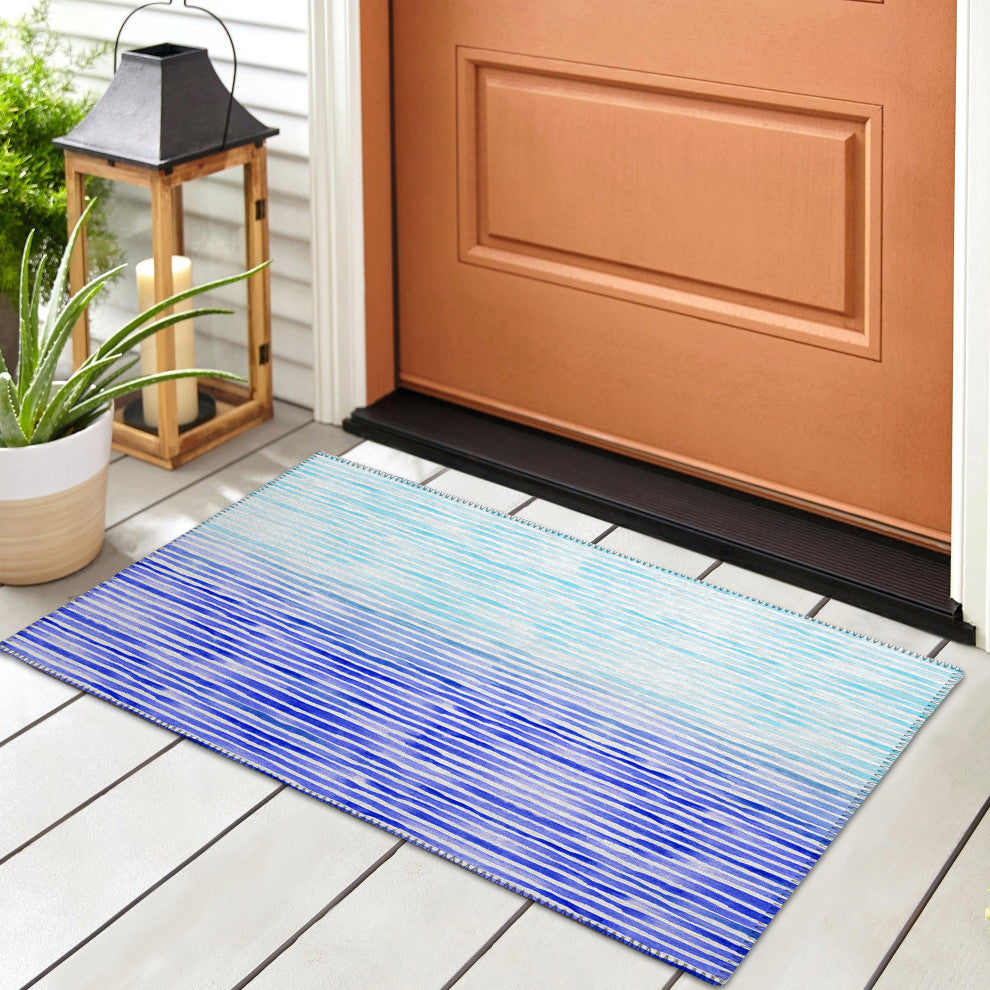 Indoor/Outdoor Seabreeze SZ8 Navy Machine Washable 1'8" x 2'6" Rug