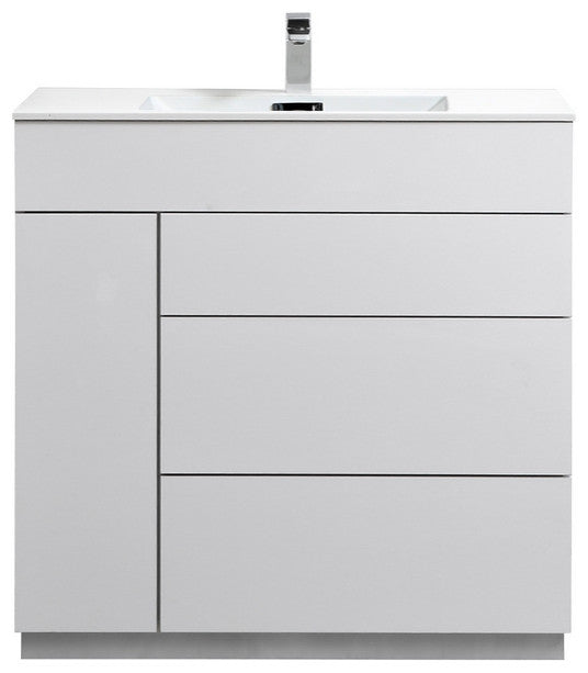 Milano 36" Modern Bathroom Vanity, Gloss White