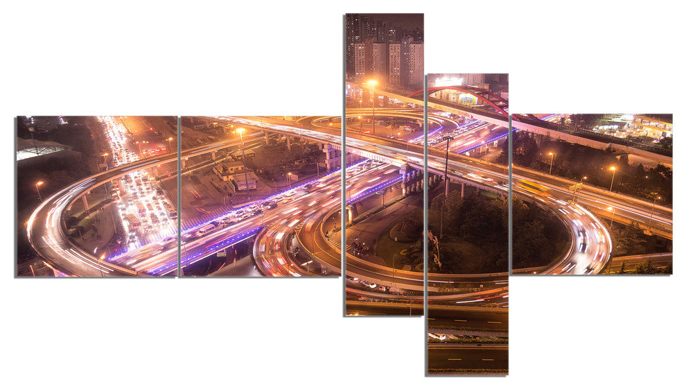 Beautiful Shanghai Traffic, Extra Large Canvas Art Print, 60"x32", 5 panels