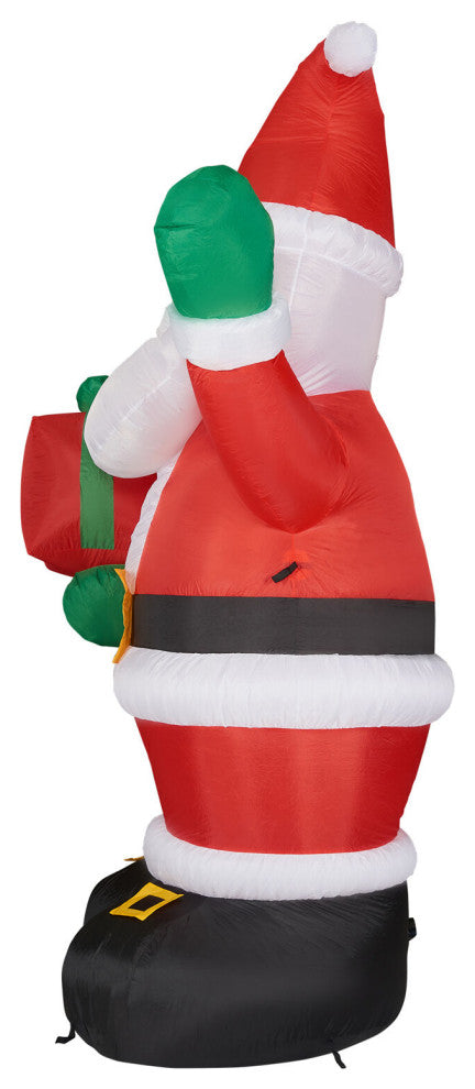 10' Tall Santa Claus Holding a Gift, Blow Up Inflatable With Lights