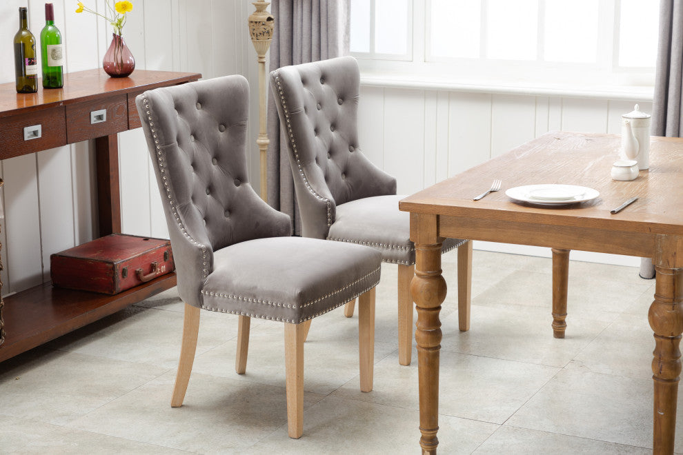 Home Beyond Velvet Upholstered Armless Dining Chairs, Light Gray