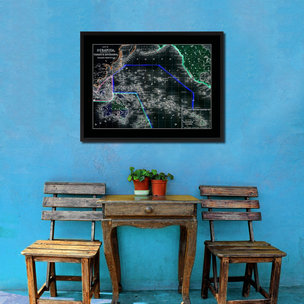 Oceania Vintage Vivid Color Map Canvas, 28"x37"