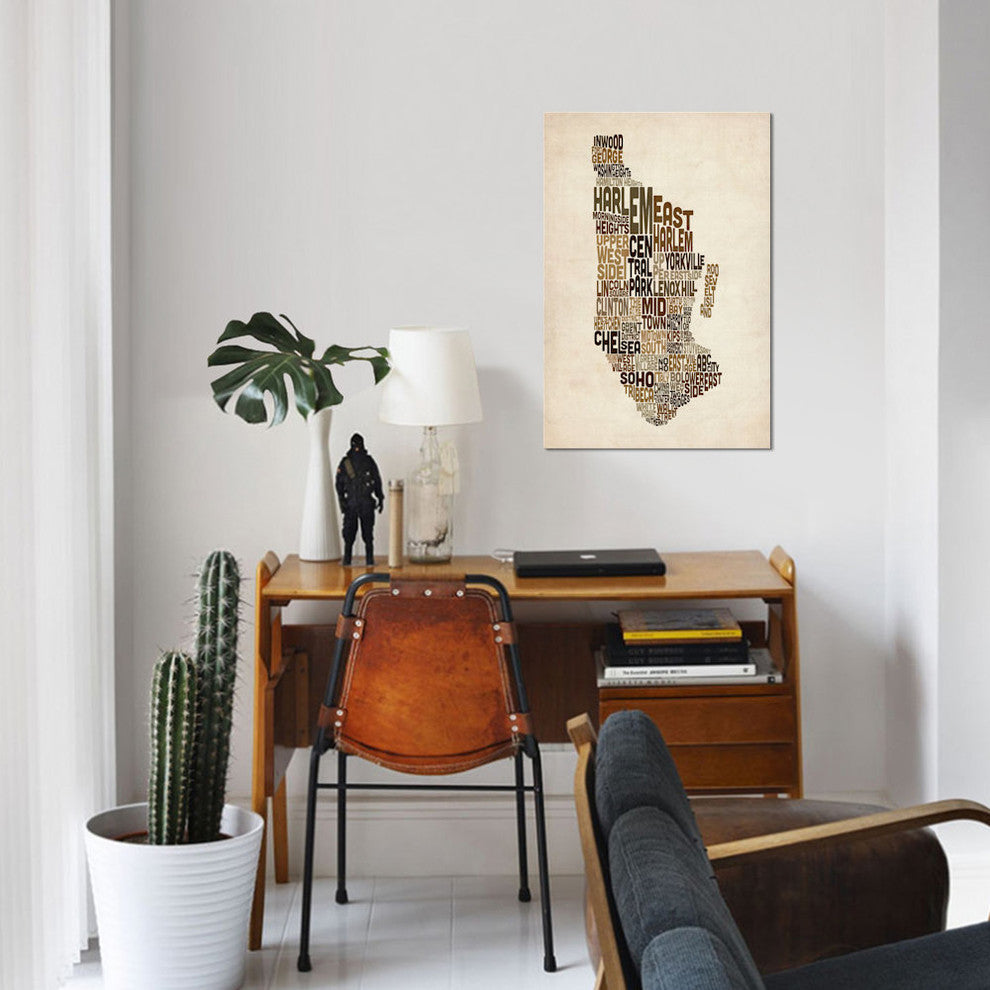 "New York Typographic Map III" by Michael Tompsett, Canvas Print, 40x26"