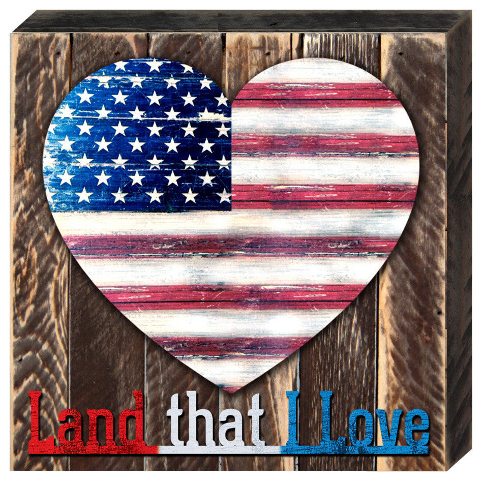 Heart Vintage Flag American Heart Quote Wooden Block