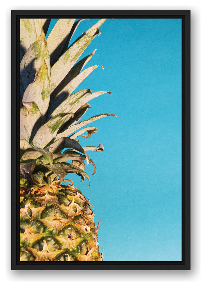Large Pineapple Blue 16x24 Black Floating Framed Canvas