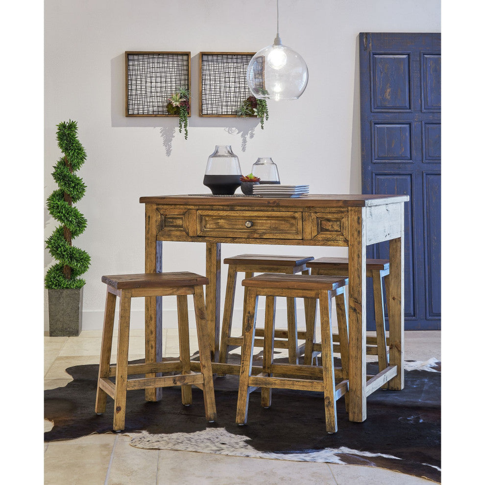 Picket House Abilene Kitchen Island and 4 Stools, Brown