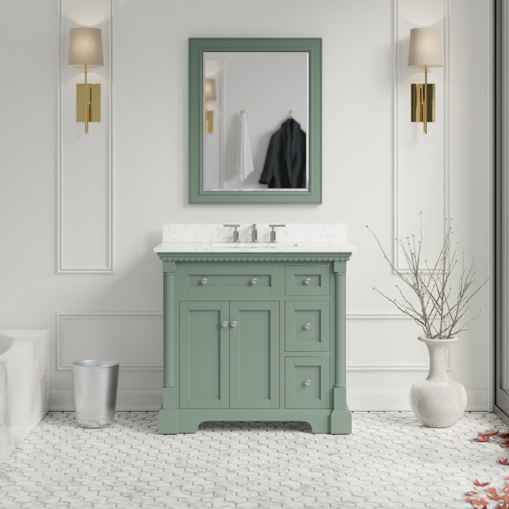 Sydney 36" Bathroom Vanity, Sage Green, Engineered Marble