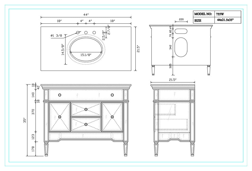 44" Austin Modern Mirrored Bathroom Vanity