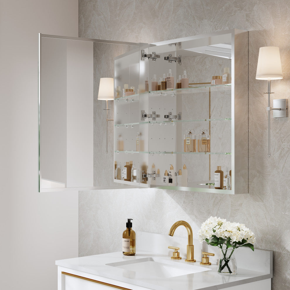 Recessed/Surface Mount Bathroom Medicine Cabinet, Soft-Close Blum Hinges, Left Swing, 24"x30"
