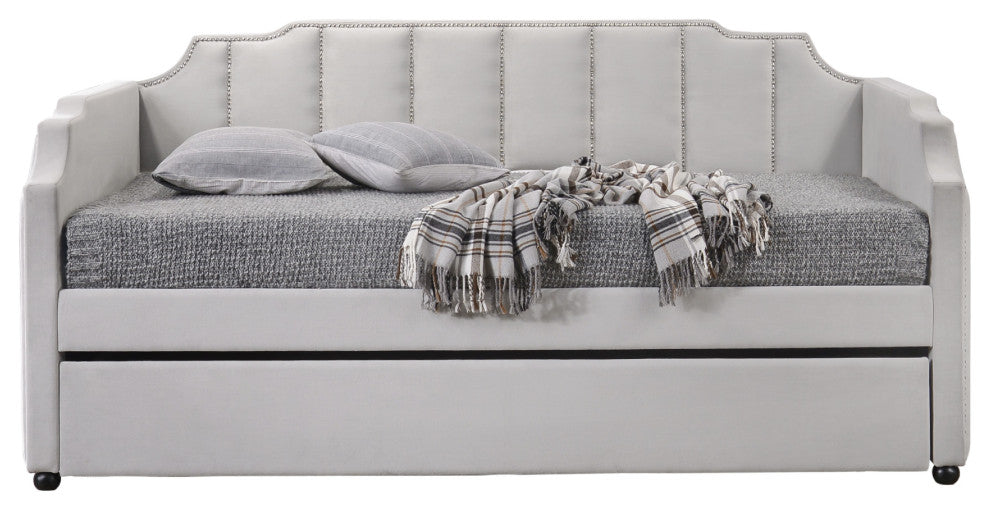 Benzara BM214913 Fabric Twin Size Daybed Channel Tufting & Nailhead Trim, Gray