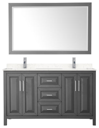 60, Double Vanity, Dark Gray, Light-Vein Marble Top, SQ Sinks, 58, Mirror