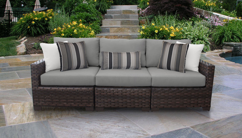kathy ireland River Brook 3 Piece Wicker Patio Furniture Set Slate