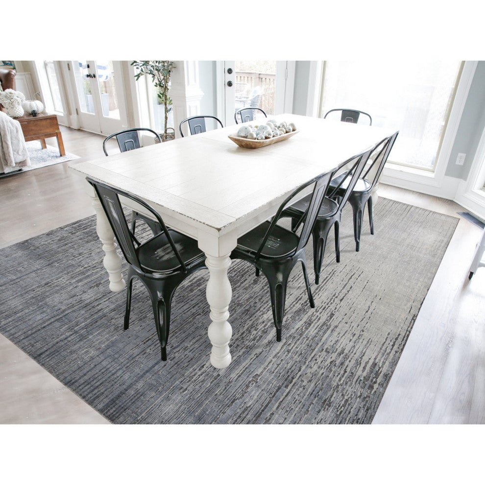 Medium Gray, Vertical Ombre Design, Pure Silk, Hand Knotted, Rug, 9'x11'10"