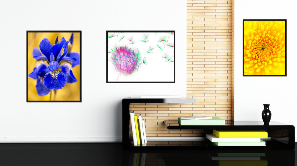 Pink Dandelion Flower Print on Canvas with Picture Frame, 13"x17"