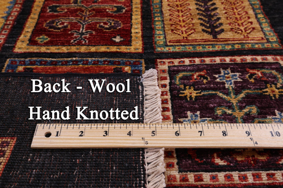 Handmade Black Persian Garden Design Runner Rug 2' 6" X 6' 7" Q10688