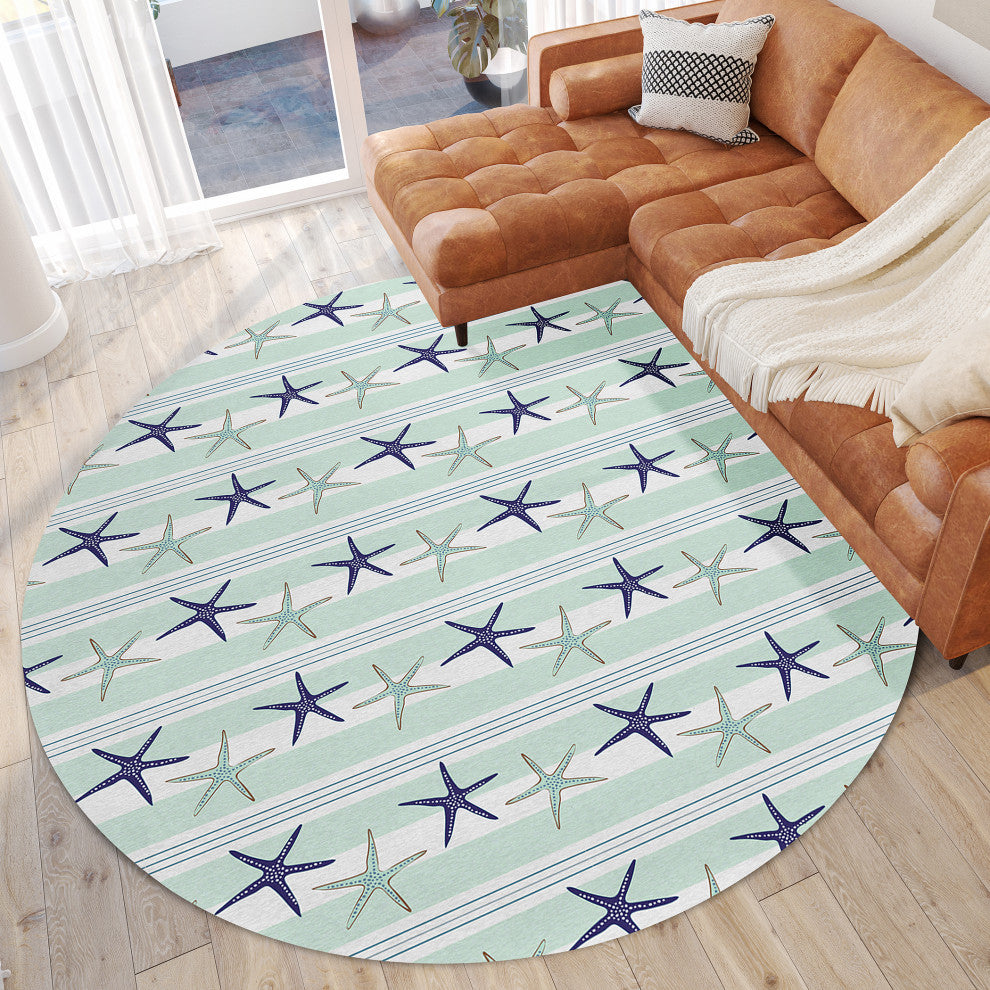 Indoor/Outdoor Seabreeze SZ12 Mist Machine Washable 8' x 8' Round Rug