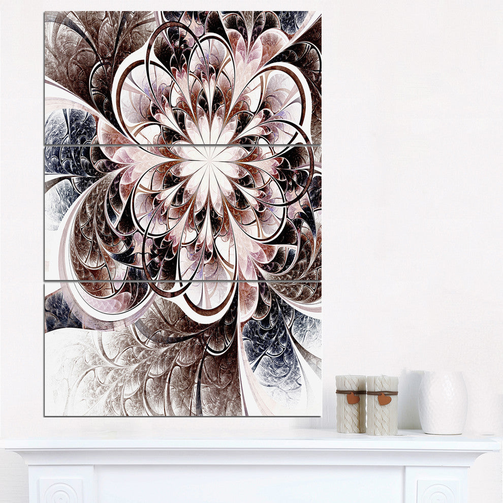 "Glittering Light Blue Fractal Flower" Metal Wall Art, 3 Panels, 28"x36"