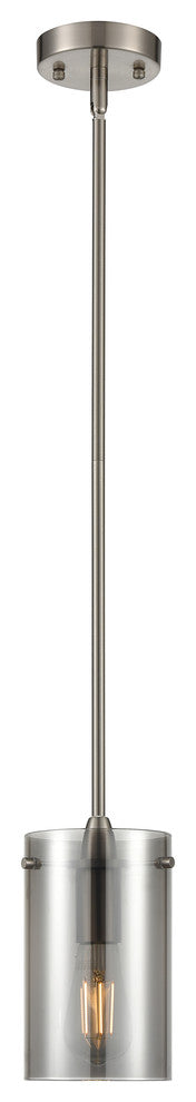 Effimero 1-Light Stem Hung Pendant Lamp, Brushed Nickel With Smoke Glass