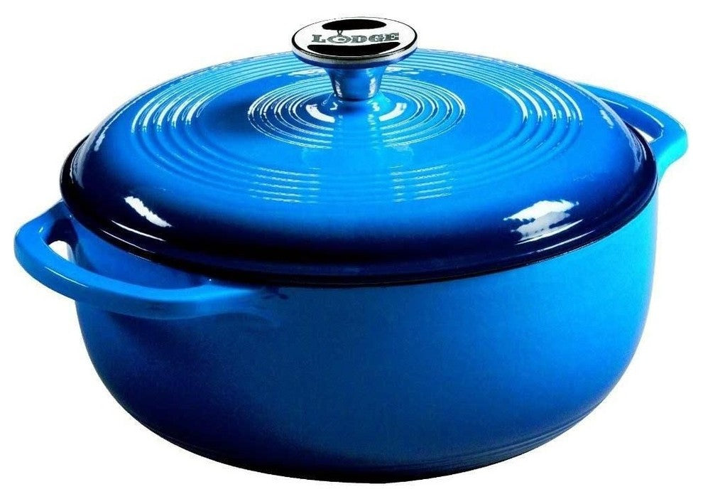 Lodge EC6D33 Enameled Cast-Iron Dutch Oven with Cover, Blue, 6 Qt