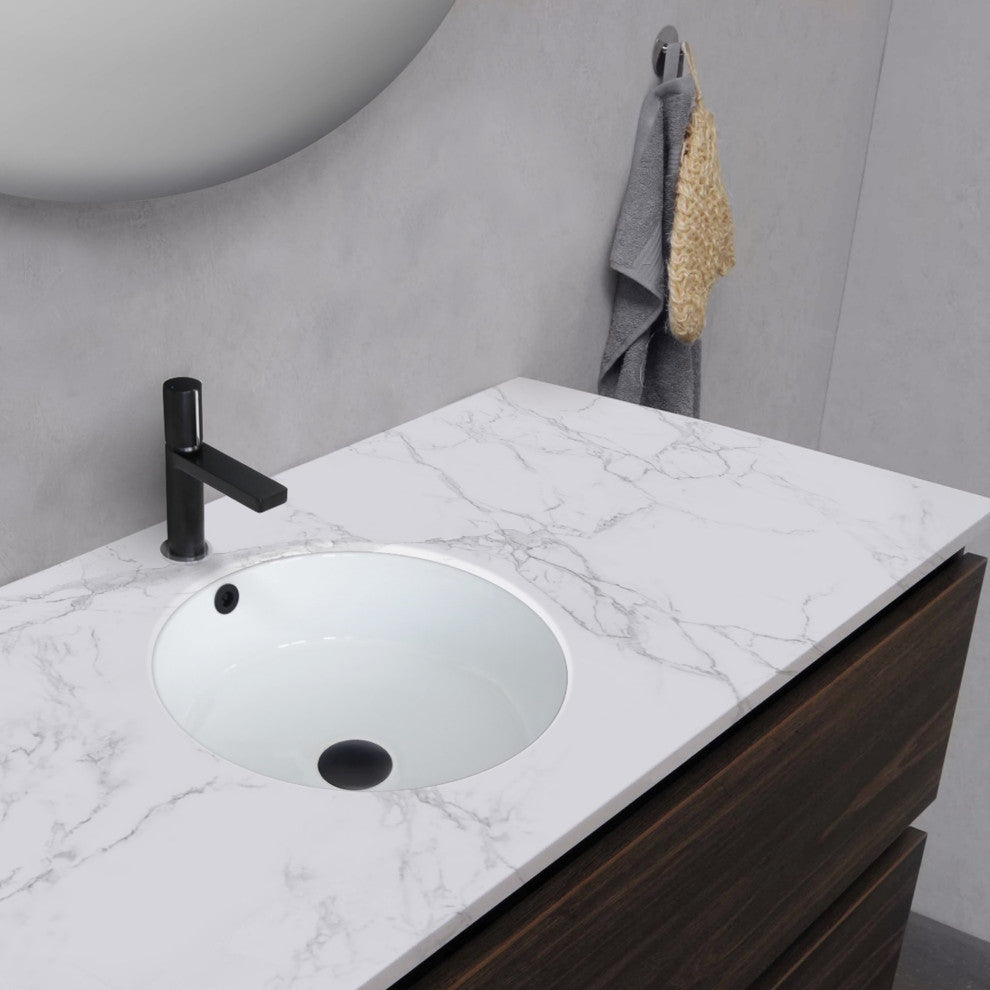 STYLISH 16" Round Undermount Ceramic Bathroom Sink With 2 Overflow Finishes