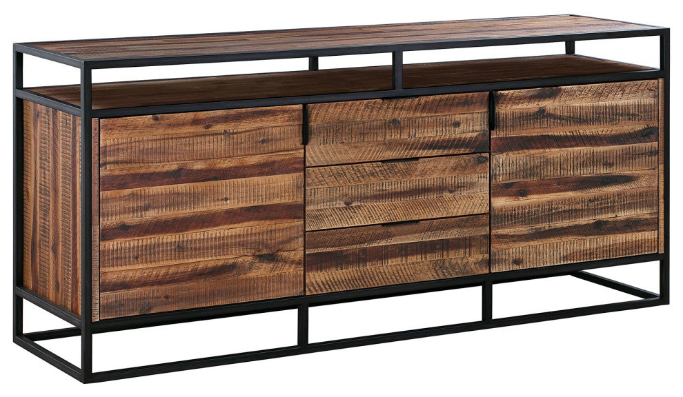 Industrial Rustic Sideboard, Acacia Wood Frame With Floating Top & Ample Storage