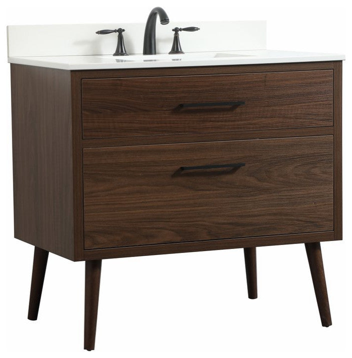Bella 36" Midcentury Modern Walnut-Light Bathroom Vanity